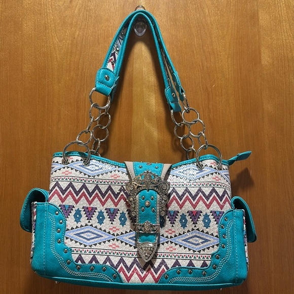 Turquoise studded, concealed shoulder bag - Picture 1 of 11